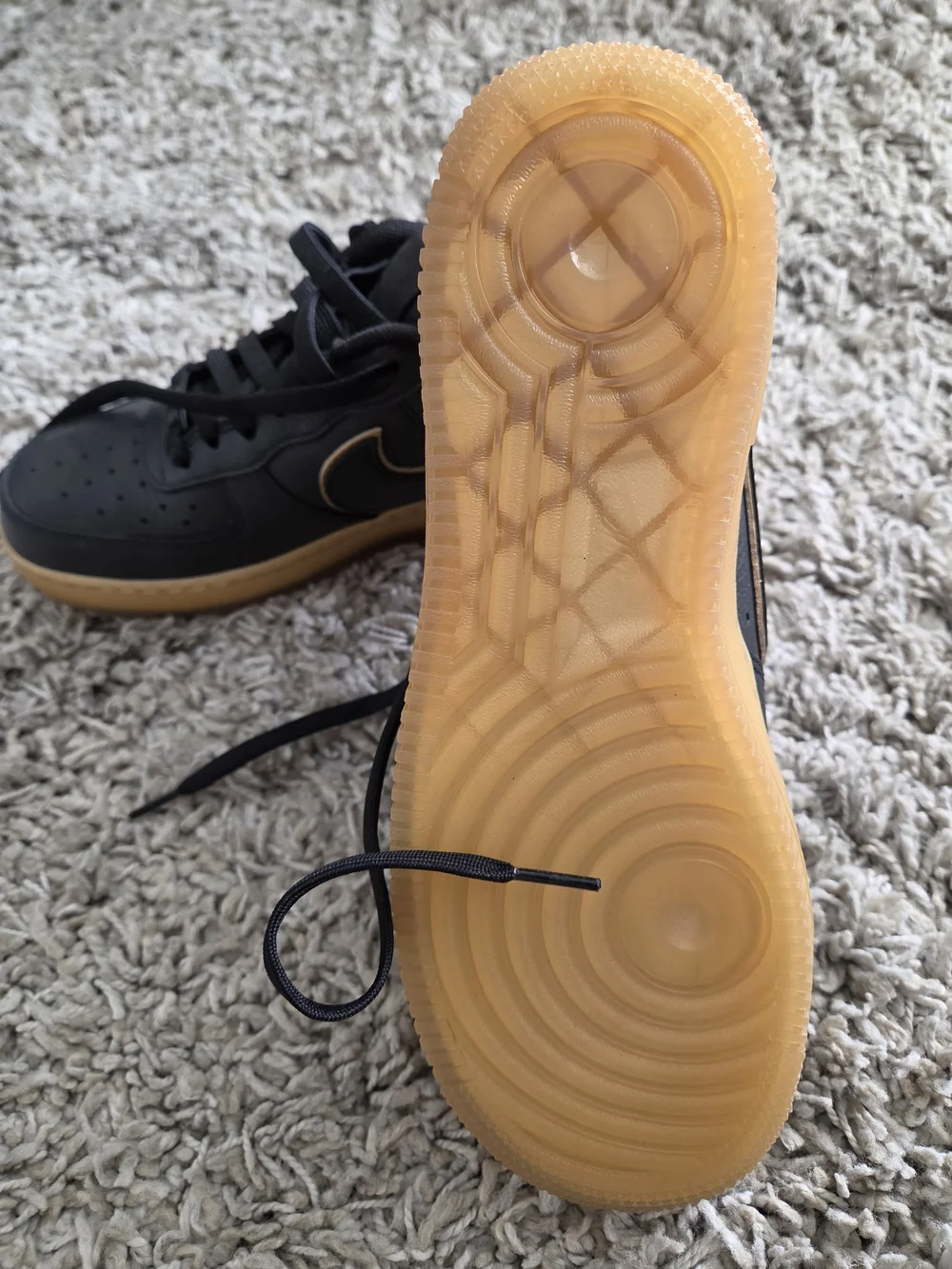 Nike Airforce 1 Black Leather with Gum Sole